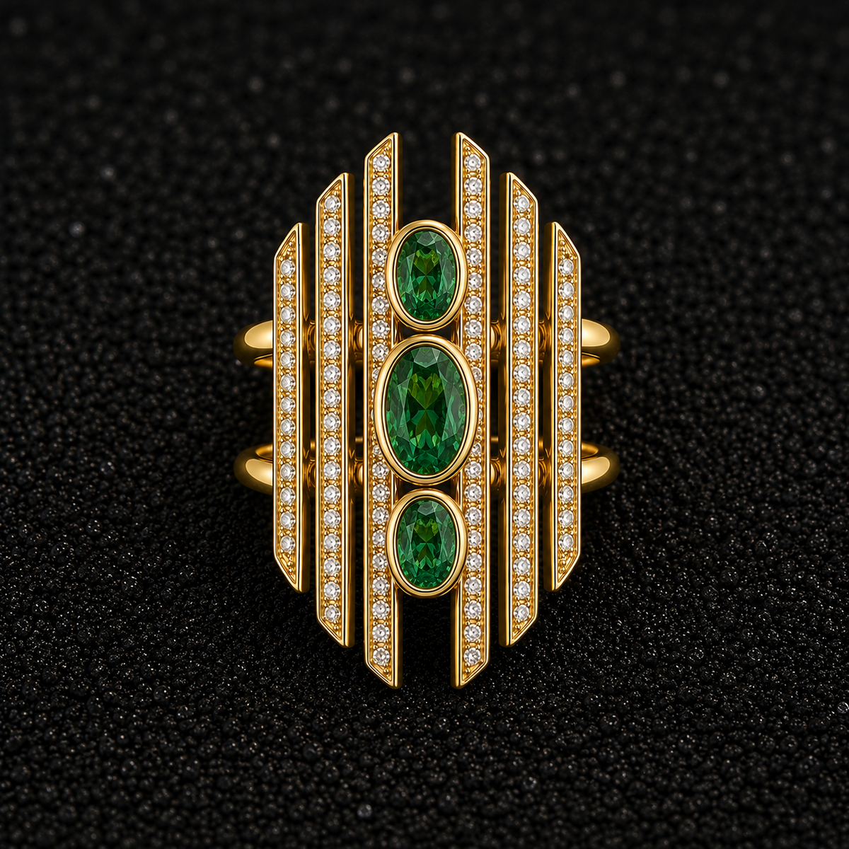 emerald trio statement ring