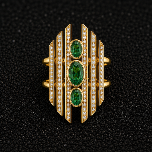 emerald trio statement ring