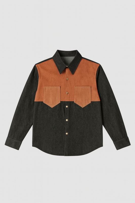 COLOUR BLOCK DENIM SHIRT BROWN